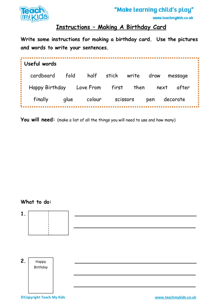 Instructions - Making a Birthday Card - TMK Education